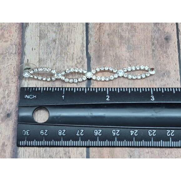 Long Dangle Silver Tone Crystal Rhinestone Earrings Formal Event Runway 3" MINT - Picture 6 of 6